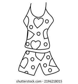Pajamas decorated with hearts are painted in a doodle style and highlighted on a white background