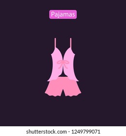 Pajamas flat icon logo in pink color vector illustration. Sleep clothes. Design element for website brochure print media. Isolated on white background