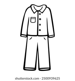 Pajamas hand drawn doodle. Clothes for sleeping in bed. Shirt and pants. Comfort of home. Vector outline line art illustration.