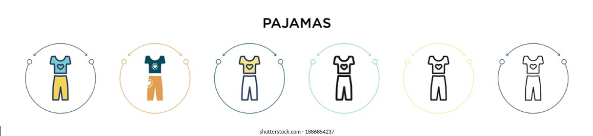 Pajamas icon in filled, thin line, outline and stroke style. Vector illustration of two colored and black pajamas vector icons designs can be used for mobile, ui, web