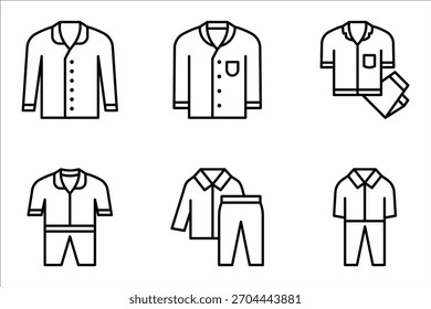 Conjunto de ícones de pijamas, de ícones vetoriais isolados em um fundo branco.