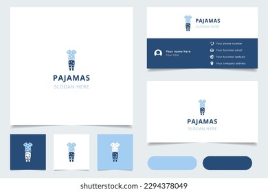 Diseño del logo de pijamas con un lema editable. Libro de promoción de marca y plantilla de tarjeta de visita.