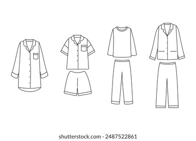 Pajamas outline illustration black and white, coloring pages 