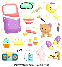 Pajamas Party Items Vector Set