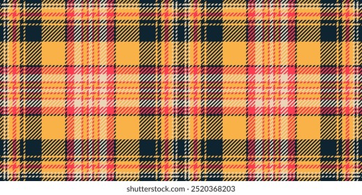 Textura de verificação de padrão de pijamas, tecido vetor sem costura xadrez. Têxtil de tecido de fundo de tartã igual em cores âmbar e escura.