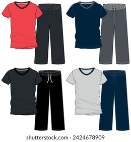 Pajamas set with color blocks and fashion variants, for both women and men,