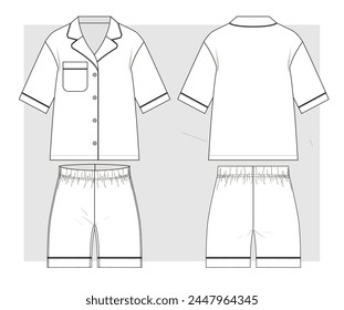 Pajamas with shirt with short sleeves and shorts. Technical sketch. Vector illustration.