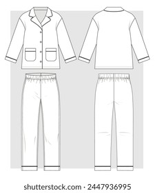 Pajamas with shirt and trousers. Technical sketch. Vector illustration.