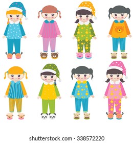  pajamas with slipper on white background