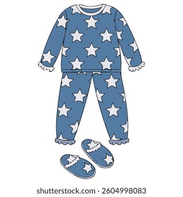 Pajamas with slippers isolated vector illustration on white background