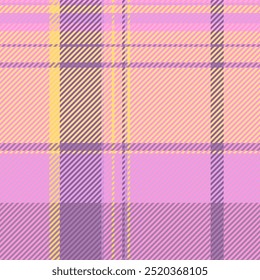 Pajamas texture check textile, retro pattern seamless background. Vertical vector tartan fabric plaid in pink and amber colors.