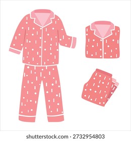 Pajamas vector in flat cartoon style. Pink kids pajama with polka dot pattern. Cute sleepwear illustration isolated. Sleepwear clipart. Sleep element