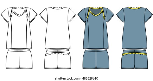Pajamas, vector, technical clothing drawing, technical drawing underwear