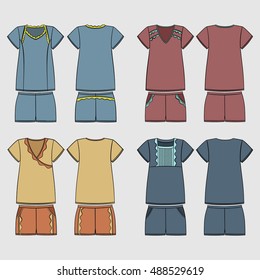 Pajamas, vector, technical clothing drawing, technical drawing underwear