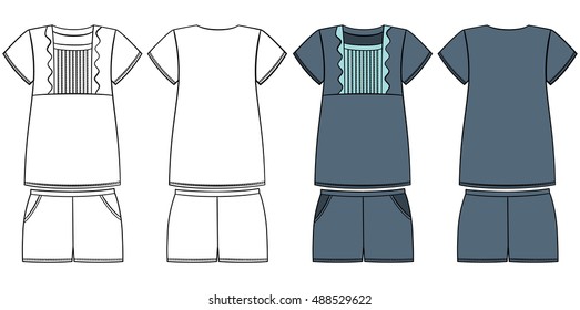 Pajamas, vector, technical clothing drawing, technical drawing underwear