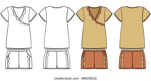 Pajamas, vector, technical clothing drawing, technical drawing underwear