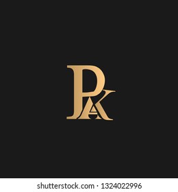PAK, AK logo vector. Golden initial logo on black background