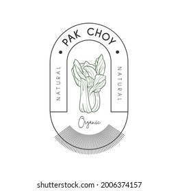 Pak Choy food logo template. Hand drawn illustrations for for restaurant, bar, vegan, healthy and organic food, market, farmers market, cooking school, food truck, delivery service.