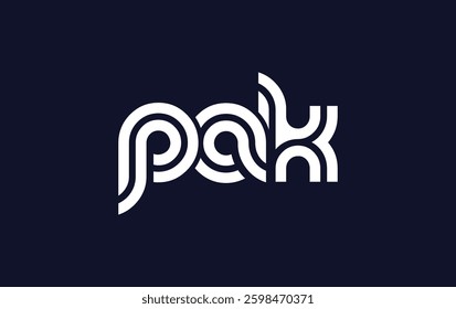 PAK Creative Unique Modern Letter Logo Design. Stylized logo featuring a unique letter design, presenting abstract minimalist aesthetics and modern appeal.
