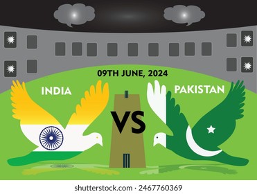 Pak vs Ind Match, an concept view of Pakistani and Indian Falcon playing on Stadium, Pakistan vs India Cricket Match