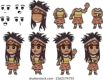 Pakaian Adat Papua Set of Indonesian traditional Costume Cloth - Vector, Girl, Papua, Indonesia