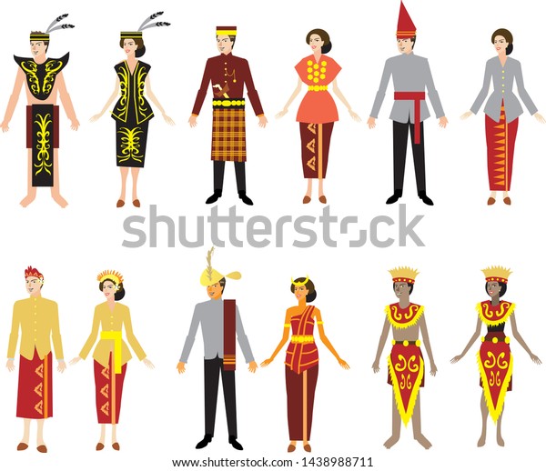 Pakaian Daerah Dayak Bugis Makasar Manado Stock Vector (Royalty Free ...