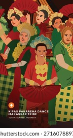 Pakarena dance flat design illustration of Indonesian culture