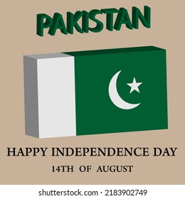 Pakistan 3d Flag.independence Celbration Poster.Vector Illustration.