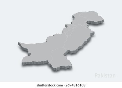 Mapa isométrico 3D de Pakistán con regiones fronterizas