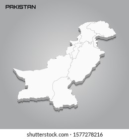 Pakistan 3d map with borders of regions. Vector illustration