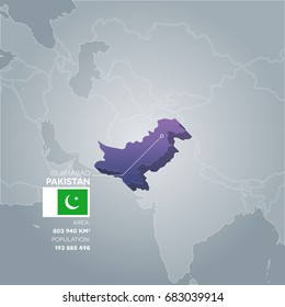 Pakistan 3d map with information of area and population of the country.