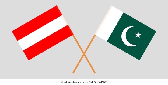 Pakistan and Austria. Crossed Pakistani and Austrian flags