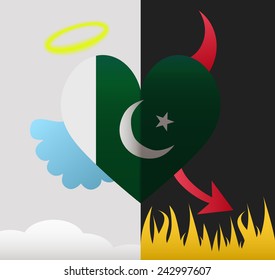Pakistan background of a heart half demon half angel
