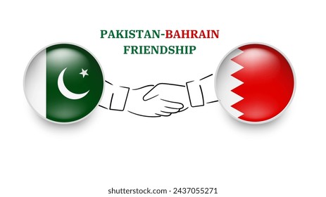 Banderas de Pakistán y Bahréin en círculo con la mano temblorosa. Amistad entre Pakistán y Bahréin. Banderas de Pakistán y Bahréin, aisladas sobre fondo blanco. Conjunto de iconos vectoriales. Ilustración vectorial.