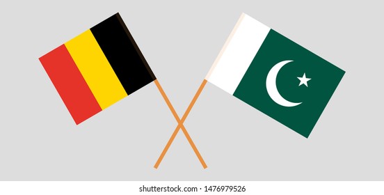 Pakistan and Belgium. Crossed Pakistani and  Belgian flags