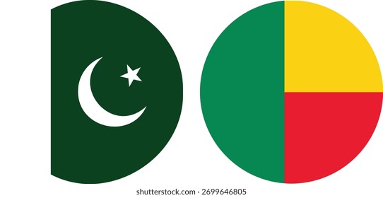 Vector de bandera circular de Pakistán y Benín con fondo transparente 