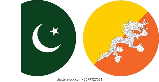 Vector de bandera circular de Pakistán y Bután e ilustración con fondo transparente 