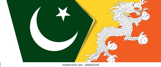 Pakistan and Bhutan flags, two vector flags symbol of relationship or confrontation.