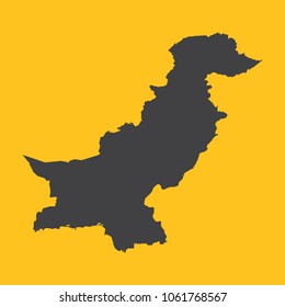 Pakistan black map,border on orange background. Vector illustration.