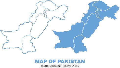 Pakistan Blue map flat regions border outline vector illustration
