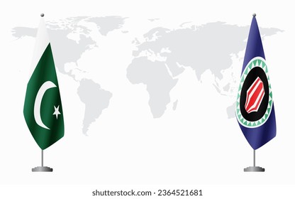 Pakistan and Bougainville flags for official meeting against background of world map.