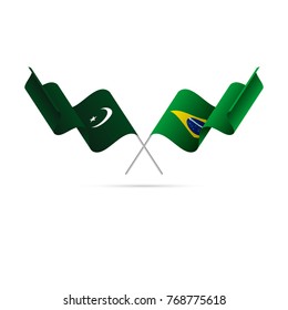 Pakistan and Brazil flags crossed. Vector illustration.