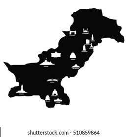 Pakistan buildings on a map