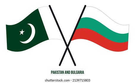Pakistan and Bulgaria Flags Crossed And Waving Flat Style. Official Proportion. Correct Colors.