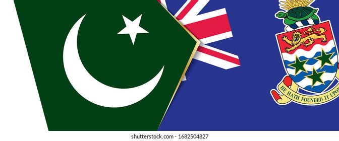 Die Flagge Pakistans und der Kaimaninseln, zwei Vektorillustrationen Flaggen Symbol für Beziehung oder Konfrontation.