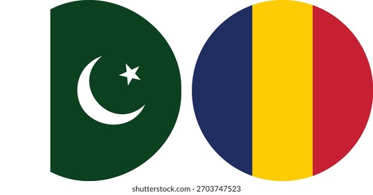 Pakistan and Chad circular flag vector with transparent background 