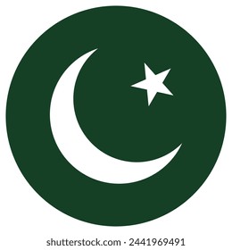Pakistan circle flag. Button flag icon. Standard color. Circle icon flag. Computer illustration. Digital illustration. Vector illustration.