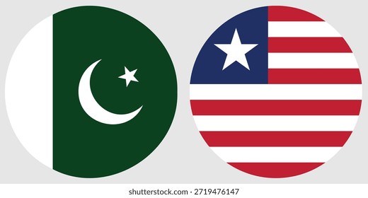 Bandera circular de Pakistán y bandera circular de Liberia Vector e ilustración con fondo gris 