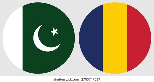 Vector de bandera circular de Pakistán y Vector de bandera circular de Chad e ilustración con fondo gris 