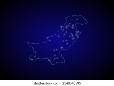 Pakistan concept vector map with glowing cities, map of Pakistan suitable for technology,innovation or internet concepts.
